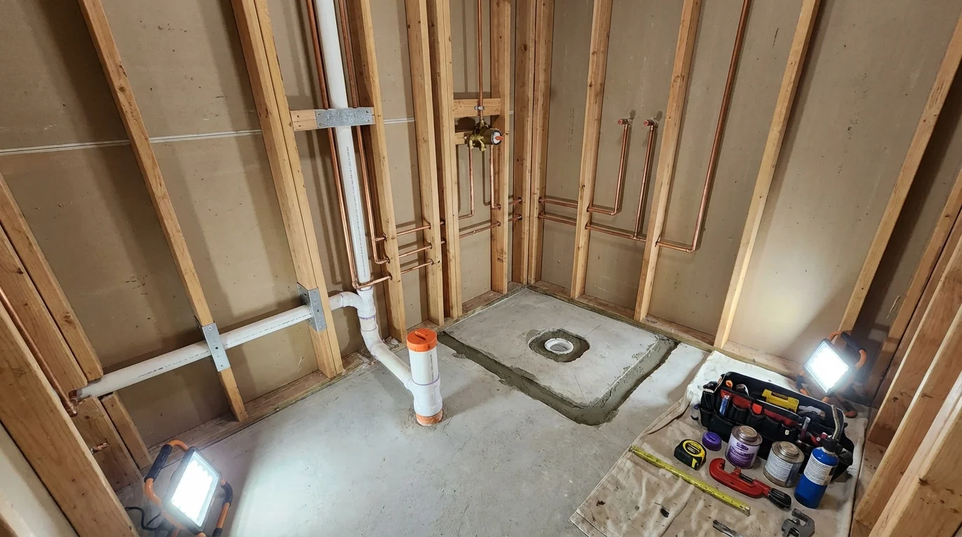 Bathroom rough-in plumbing during remodel by Johns Plumbing LLC in Immokalee