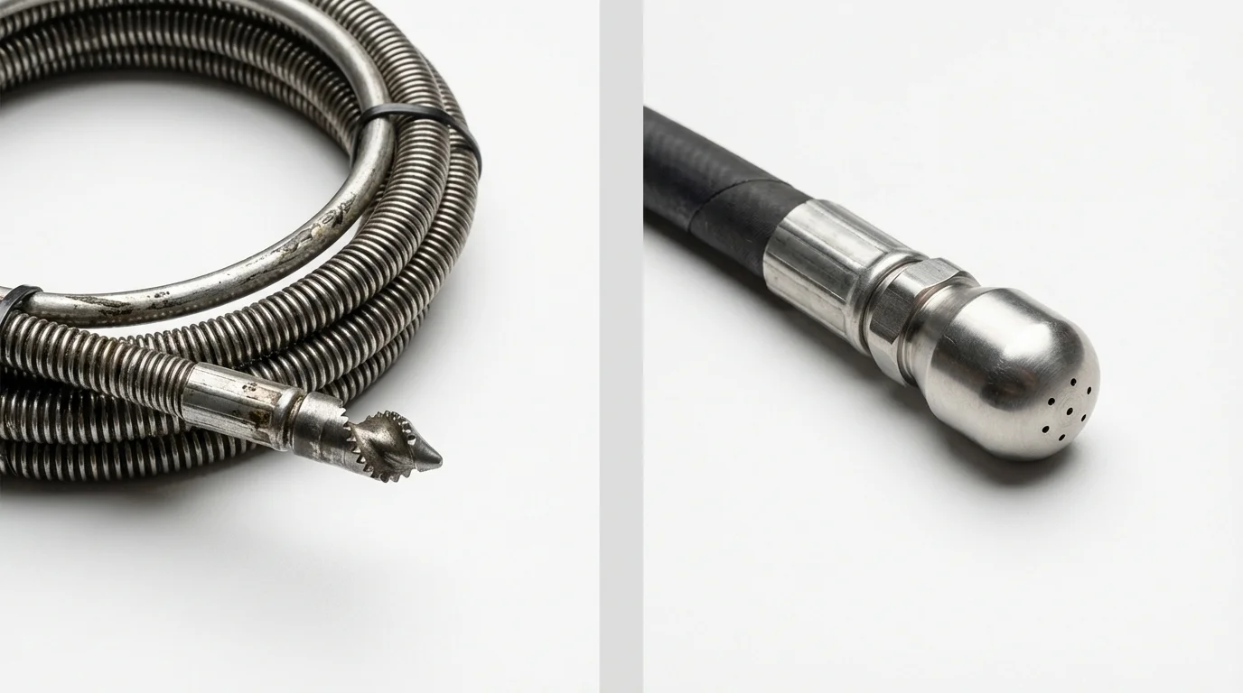 Drain snake cable and hydro jetting nozzle used for drain cleaning in Immokalee, FL